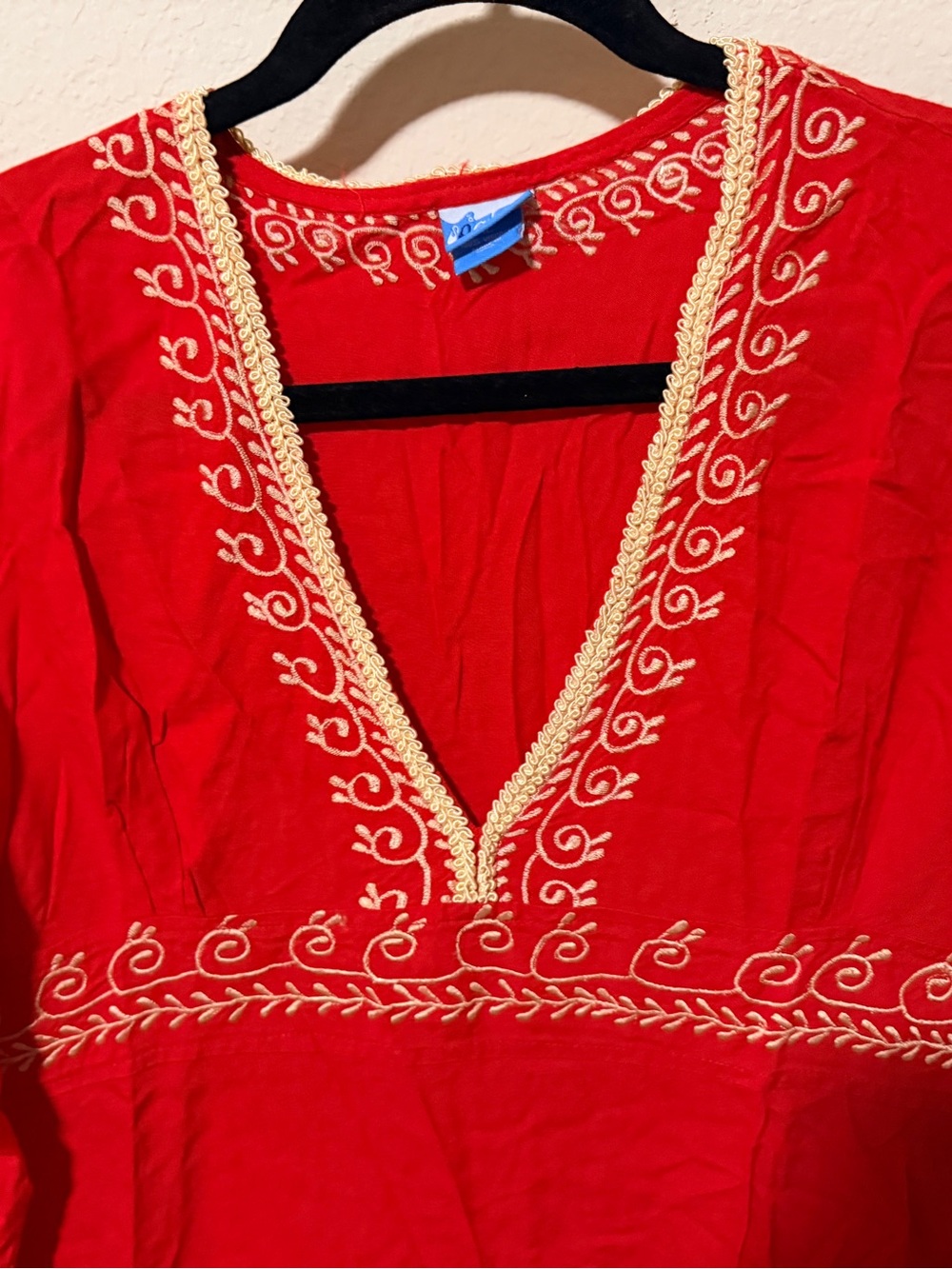 Red Embroidered V-Neck Tunic - Picture 6 of 10